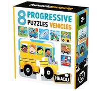 HEADU - 8 Progressive Puzzle Vehicles - De Grandes Pièces Adaptées Aux Plus Petits ! | Puzzle Educatifs 2 3 4 5 Ans, Jeux Éducatifs pour Enfants, Jeux Didactiques, Cadeau Enfants, Made in Italy
