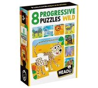 HEADU - 8 Progressive Puzzles Wild - De Grandes Pièces Adaptées Aux Plus Petits ! | Puzzle Educatifs 2 3 4 5 Ans, Jeux Éducatifs pour Enfants, Puzzle Didactiques, Cadeau Enfants, Made in Italy