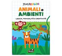 HEADU - École de couleur animaux et environnements - Logique, artisanat et créativité | Arbre à colorier de 3 à 6 ans, 32 pages avec de nombreuses activités, livre éducatif pour enfants pour découvrir