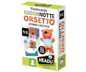 HEADU - Flashcards Bonnuit Ours Développe l'Autonomie et l'Affectivité, Un Jeu Éducatif pour Enfants de 1 à 3 Ans, Made in Italy