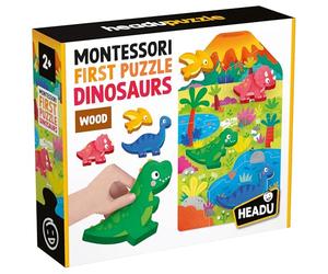 Headu - Montessori First Puzzle Dinosaurs - De Grandes Pièces Et De Grands Sujets en Bois | Puzzle Educatifs 2 3 4 Ans, Jeu Éducatif pour Enfants, Jeux Didactiques, Cadeau Enfants, Made in Italy
