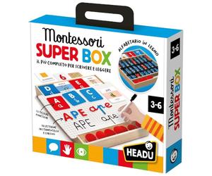 HEADU - Montessori Super Box - Le plus complet pour apprendre à écrire et à lire | Jeu Montessori pour enfants de 3 à 6 ans, bureau en bois, 96 lettres mobiles, kit pour apprendre l'alphabet, fabriqué