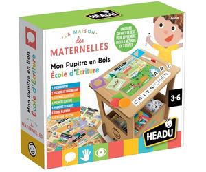 Headu - Pupitre en Bois École D’Écriture - Je Dessine Et J’Écris Plus De 100 Mots avec La Méthode en 7 Étapes | Jeu Educatif 3 4 5 6 Ans, Jeu pour Apprendre à Lire et à Écrire, Cadeau Enfants