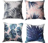 Heaen Housse de Coussin Exterieur Impermeable 35x35 cm Lot de 4 Taie d'oreiller Canapé Décoratif Feuille Bleue Housse Coussin Salon de Jardin Exterieur pour Chambre Sofa Jardin Balcon Terrasse