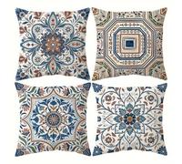 Heaen Housse de Coussin Exterieur Impermeable 40x40 cm Lot de 4 Taie d'oreiller Canapé Décoratif Mandala Bleu Housse Coussin Salon de Jardin Exterieur pour Chambre Sofa Jardin Balcon Terrasse