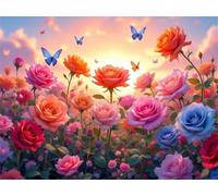 Heaen Roses colorées Peinture par Numéro Adulte,DIY avec cadre peinture à l'huile acrylique pour Débutants,Papillons Facile sur Toile 60x75cm Avec Peintures et Pinceaux Decoration Maison