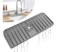 HeaHap Tapis de Robinet en Silicone avec poignée de Robinet en Silicone, bac Anti-Goutte, Protecteur Anti-éclaboussures pour Cuisine, Salle de Bain, Tapis d'évier (Gris)
