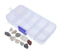 HEALEEP 1 Boîte Kit Éducatif de Minéraux et Pierres pour Exploration Scolaire Boîte Compartimentée en Plastique, Outils Pratiques pour Tests de Dureté, pour Projets Scientifiques