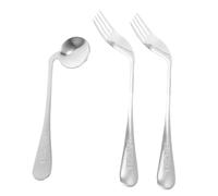 HEALEEP 1 ensemble Ustensiles de Repas Inoxydable Ergonomiques pour Personnes Âgées de Fourchettes Courbées pour Main Droite Cuillère Courbée pour Main Gauche Aide à Alimentation pour