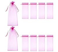 HEALEEP 10pcs Organza Wine Bottle Bags, Sheer Mesh Present Wrap Covers for Wine Decoration, Rosy Drawstring Pouches