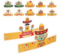 HEALEEP 12 Chapeaux en Papier pour Fête Cinco de Mayo Accessoires Mexicains Décoratifs Colorés pour Anniversaire ou Soirée Mardi Gras