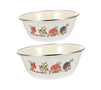HEALEEP 2 pièces Bol à Nourriture Vintage Émail Ensemble de Bols pour Nouilles Instantanées et Salades Rangement Alimentaire pour Maison Beige