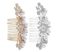 HEALEEP 2 Pièces Peignes à Cheveux de Mariée Strass Accessoires Latéraux Perles Bijoux de Coiffure Artisanaux pour Femmes et Filles Or et Argent