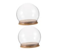 HEALEEP 2 Pièces Présentoir sous Dôme de Verre Rond avec Socle en Bois, Cloche Dôme Transparente Élégante, Isolant Efficacement la Poussière, Décoration Maison et Occasions Spéciales