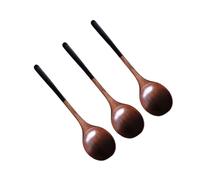 HEALEEP 3 pièces Cuillères Naturelles Cuillères à Soupe Rondes Écologiques Noires Ustensiles de Cuisine pour Servir Adaptées Au Mélange et Au Service des Aliments Maison