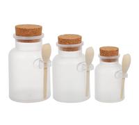 HEALEEP 3 pièces Flacons Rechargeables Givré avec Couvercle Liège et Cuillère Bois Bouteilles Vides pour Sel de Bain Stockage de Poudre et Cosmétiques Rangement Pratique pour Salle de