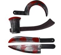 HEALEEP Accessoires de Cosplay Halloween 4pcs en Plastique Portable Petite Hache, Faucille, Couteau et Couperet pour Décoration et Performance de Fête