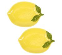 HEALEEP Assiettes de Service en Céramique Jaune 2pcs, Plat de Service Citron Décoratif, Surface Lisse et Polie, pour Maison et Ktv
