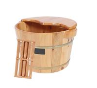 HEALEEP Bain de Pieds en Bois de Cèdre Épais Couvercle, Masseur Intégré et Grosse Capacité, Seau à Tremper les Pieds Pratique pour Usage Domestique et Bien-être Hivernal