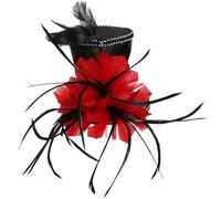 HEALEEP Bandeau Mini Chapeau Haut-de-Forme Noir Plume Rouge Accessoire Cheveux Femme Serrage-Tête Déguisement Halloween Noël Chapeaux et Bandeaux pour Femmes Couvre-Chef Élégant et