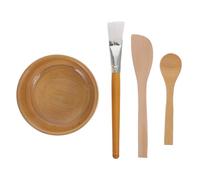 HEALEEP Bol à Masque Facial en Bois 4 Pièces Kit Outil de Fabrication de Masque DIY Bol de Salon de Beauté Naturel Brosse Douce pour Application Uniforme Accessoires Maquillage