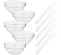 HEALEEP Bol de Masque Facial Modulant en Verre Kit Complet 1 Bol et Bâtonnets pour Mélanger Boues et Huiles Essentielles Accessoire Beauté pour Soins Visage Style Aléatoire