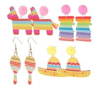 HEALEEP Boucles d'Oreilles Pendantes Mexicaines en Acrylique pour Femme Accessoire de Fête Coloré 4 Paires pour Anniversaire et Carnaval