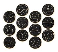 HEALEEP Broches Et Épingles Zodiaque En Métal Émaillé Noir, Lot De 12 Set De Épingles Décoratives Pour Femmes, Accessoires Mode Pour Vêtements, Paquet à Dos, Design Rond Et Compact