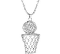 HEALEEP Collier de Basket-Ball en Alliage Pendentif Panier Orné de Cristaux Chaîne pour Hommes Bijou Sport Hip-Hop Présent Fan Basket-Ball Accessoire Garçon