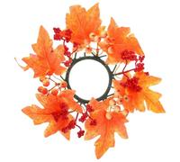 HEALEEP Couronne de Table Décorative en Feuilles Artificielles d'automne pour Thanksgiving, Anneau de Bougie en PVC Orange, Décoration Automne pour Fête Table