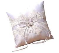 HEALEEP Coussin Alliance Mariage en Dentelle Blanche Double Cœur Ajouré, Polyester, Élégant et Romantique pour Cérémonie de Fiançailles ou Fête de Saint-Valentin