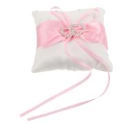 HEALEEP Coussin Porte-alliances pour Mariage 9 X 9 Cm en Tissu Rose Motif Double Cœur et Nœud Décoratif, Coussin de Cérémonie de Mariage pour Porteur D’alliances, Accessoire Romantique