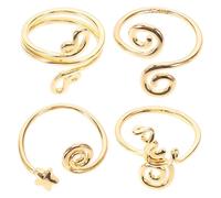 HEALEEP Ensemble de 4 Bagues D'orteils Réglables Dorées en Zircon, Anneaux Ouverts pour Femmes, Bagues de Gros Orteil Légères et Empilables, Bijoux D'été Plage Bord de Mer