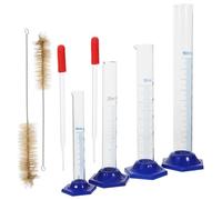 HEALEEP Ensemble de Cylindres Gradués en Plastique Bleu 10ml 25ml 50ml 100ml avec Pipette et Brosses de Nettoyage pour Mesures Précises en Laboratoire Scientifique