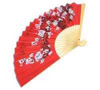 HEALEEP Éventail Pliable Mural Chinois 0,5x0,9 M en Papier et Bois Motif Fleurs Rouges Décor Asiatique Mariage et Décoration Intérieure Salon Éventail Pliant Traditionnel