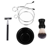 HEALEEP Kit de Rasage pour Hommes 4 Pièces Bol Inox Blaireau à Barbe Doux Support pour Rasoir et Brosse Rasoir à Barbe Professionnel pour Soins Moustache Quotidien