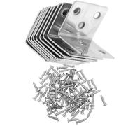 HEALEEP Lot de 10 Équerres D’angle en Acier Inoxydable Épaissi 90° avec 6 Trous et 70 Vis, Support D’étagères Multifonction pour Meubles en Bois, Fixation Murale Cuisine, Cadre de Lit, 80