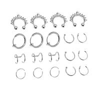 HEALEEP Lot De 19 Piercings De Nez Sans Piercing Faux Anneau De Nez Invisible En Acier Inoxydable Argenté