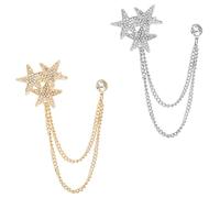 HEALEEP Lot de 2 Broches Épingle à Vêtements D’étoile Chaîne, 1 Dorée 1 Argentée, Accessoire Mode Féminin et Masculin, Épingle à Poitrine Décorative pour Vestes et Paquet, Bijou