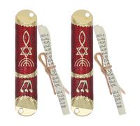 HEALEEP Lot de 2 Sets de Sets de Mezouzahs Juives pour Porte en Métal Doré et Rouge avec Parchemin Sacré, Décorations Judaïques pour Maison, Bénédiction de Mezouza, Présent