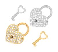 HEALEEP Lot de 2 Sets de Sets de Petits Cadenas en Alliage de Zinc de Cœur avec Strass, Mini-cadenas Argenté et Doré avec Clés, Serrure à Clé pour Valise, Armoire et Cadenas D'amour