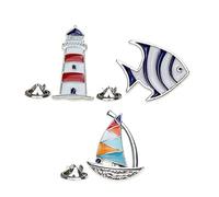 HEALEEP Lot De 3 Broches En Alliage Style Marin, Poisson Tropical, Voilier Et Phare, Épingles à Poitrine Décoratives, Femme, Accessoire Mode Pour Mariage Et Fête
