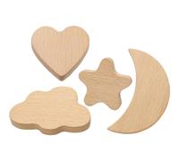 HEALEEP Lot de 4 Poignées de Commode en Bois Naturel, Boutons de Meuble Garçon et Filles Trou, Formes Étoile, Nuage, Lune et Cœur, Poignées Décoratives pour Tiroirs, Placards et Armoires,