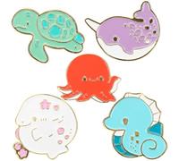 HEALEEP Lot de 5 Broches Émaillées Animaux Marins Dessin Animé, Broche de Col et Épingle Décorative pour Paquet à Dos, Accessoires Colorés et Ludiques, pour Vêtements et Style Aléatoire