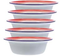 HEALEEP Lot de 5 Set de Bols en Émail Vintage 20 Cm Bol Alimentaire en Émail Rouge à Motif Floral Mélangeur à Pâte Robuste Vaisselle Rétro Cuisine et Camping Soupière Pratique