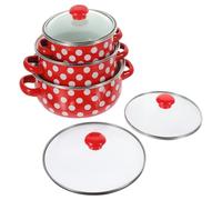 HEALEEP Mini Casseroles en Émail 3 Pièces Rouge à Pois Blancs, Marmites à Fond Plat pour Cuisson, Pots à Soupe Compacts Cuisine Maison