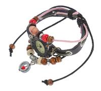 HEALEEP Montre-Bracelet Rétro à Quartz en Cuir Véritable Réglable Unisexe Pendentif, Montre Casual pour Femmes Et Hommes, Design Simple Ajustable, Style Élégant Et Léger