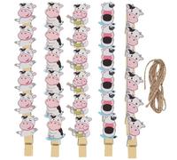 HEALEEP Pince Photo en Bois Forme Vache, Lot de 10 Pièces avec Corde Suspendue, Pince Décorative Solide et Résistante pour Organiser Vos Souvenirs