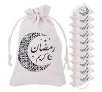 HEALEEP Pochettes à Cordon de Fête Eid en Coton Beige Lot de 10 Réutilisables et Résistantes Design Unique pour Présents et Mariages