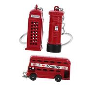 HEALEEP Porte-Clés Souvenir Londres 3Pcs Cabine Téléphonique Rouge Bus Anglais Boîte aux Lettres Décoration Vintage Accessoire de Voyage Souvenir